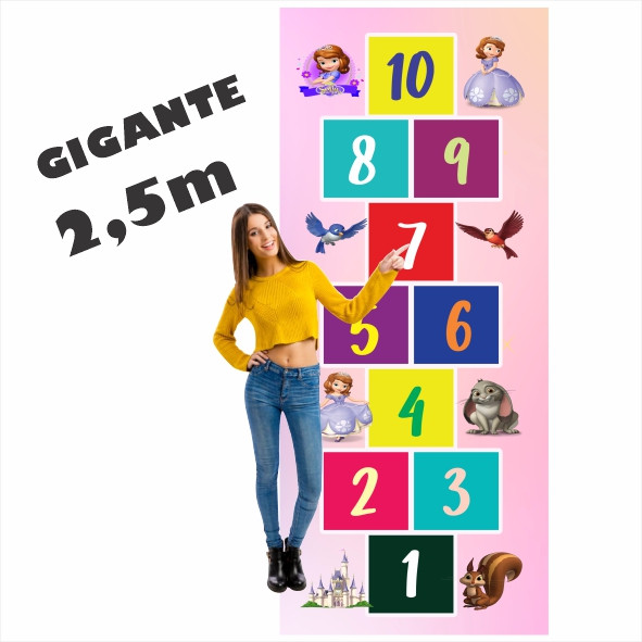 Lindo Tapete Jogo da Amarelinha Infantil Em Lona Princesinha Sofia, Presente menina, Aniversário, Natal, Dia das Criança