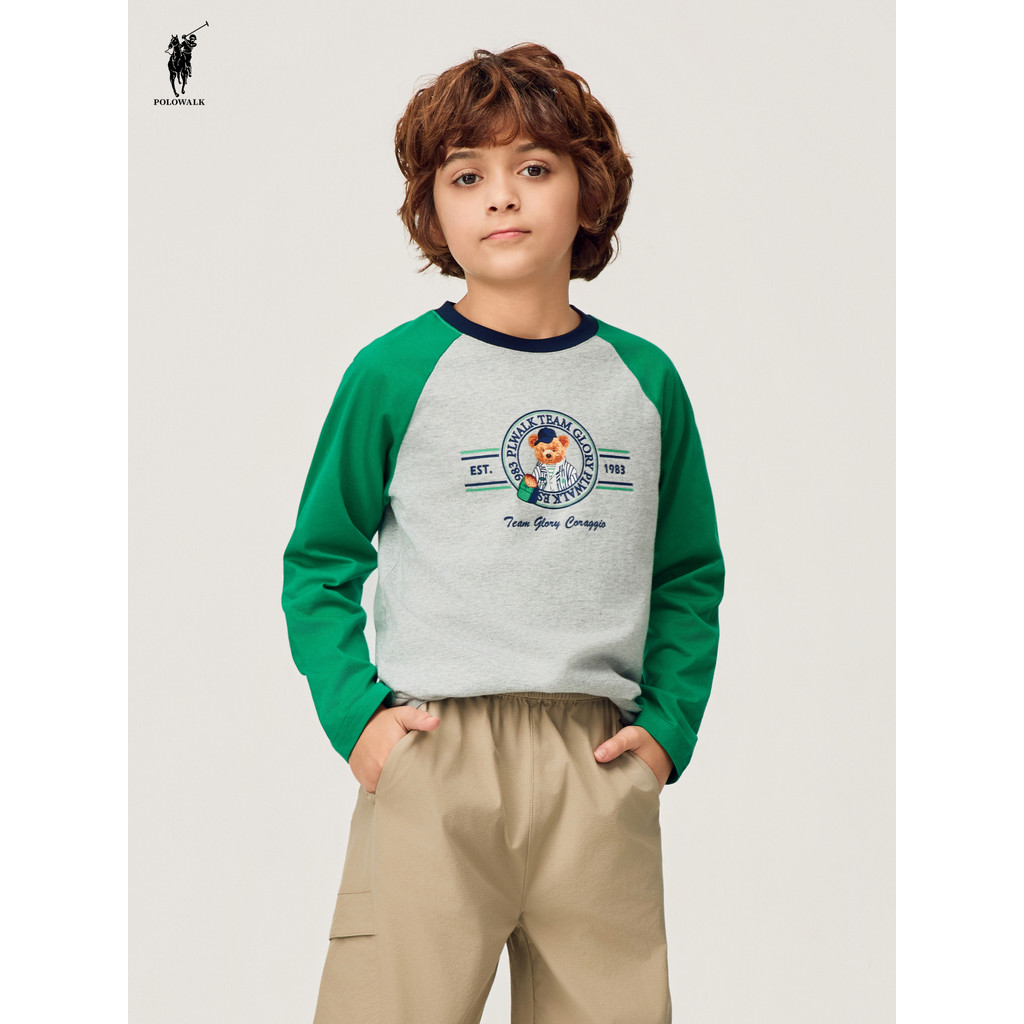 POLOWALK Meninos Camiseta de Manga Comprida 2026 Novo Produto Roupas Infantis Puro Algodão Desenhos Animados Impresso To