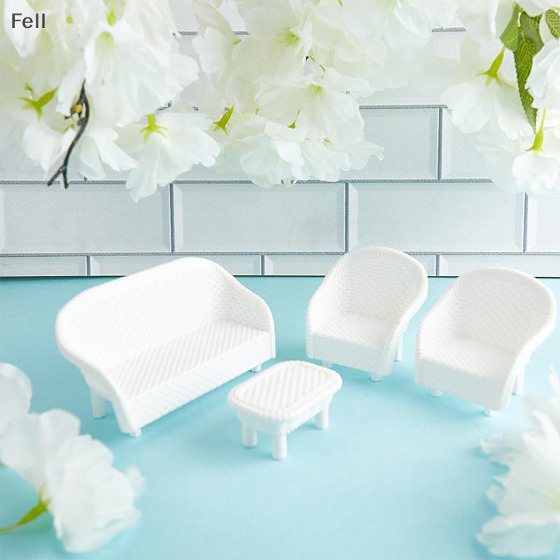 [Fel] 4 Peças Brancas DIY Casa De Bonecas Em Miniatura Sala De Estar Sofá Antigo Modelo De Mesa Brinquedo Infantil Venda