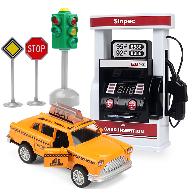 Crianças posto de gasolina brinquedo modelo simulação carro menino bebê educacional jogar casa brinquedo torcendo máquin