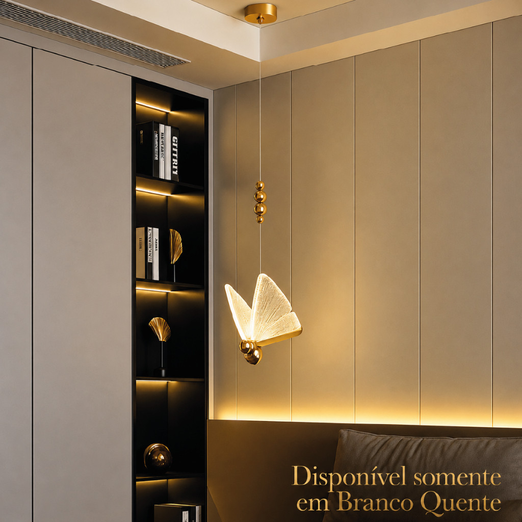 Kit 1/2/3 Pendente Luminária Borboleta LED Dourada Luxure 3 Tons de Luz 110V-220V Bivolt — imagem 2 de 2