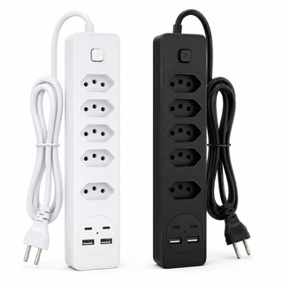 Filtro de Linha 5 Tomadas 2 USB 2 Type-C Extensão Elétrica 2500W Cabo 2 Metros