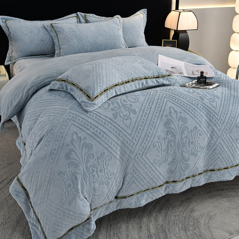 High-End esculpido leite veludo conjunto de quatro peças inverno dupla face engrossado colcha capa Coral flanela folha l