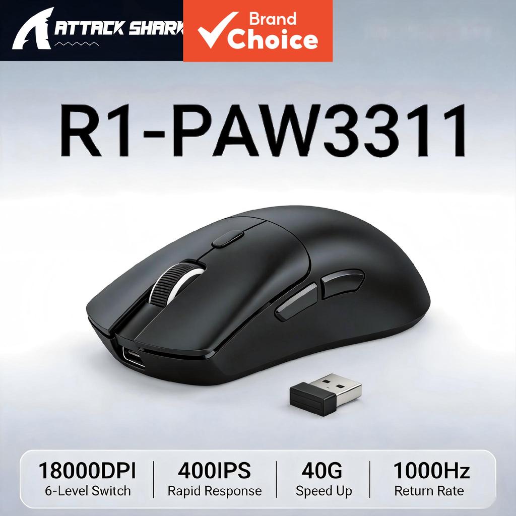 Mouse de Jogo Attack Shark R1 400IPS 40G Aceleração HUYU 80 Milhões de Cliques M