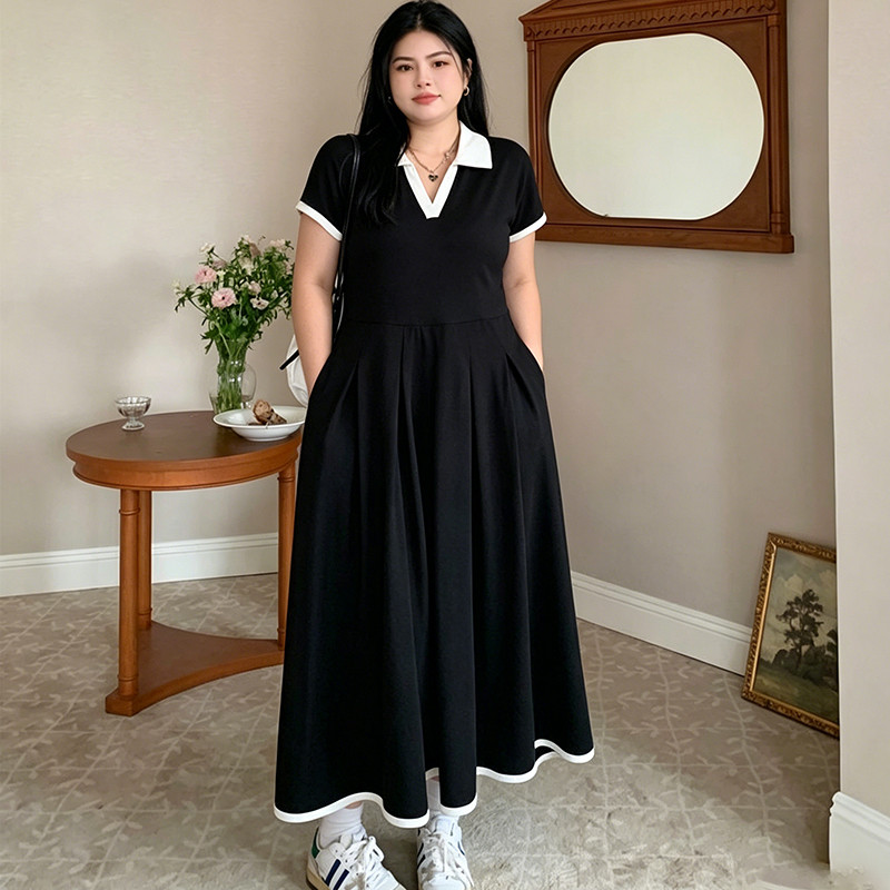 [Roupas femininas plus size] Vestido solto Casual de uma peça 150kg pode usar gordura mm roupas femininas plus size 150k