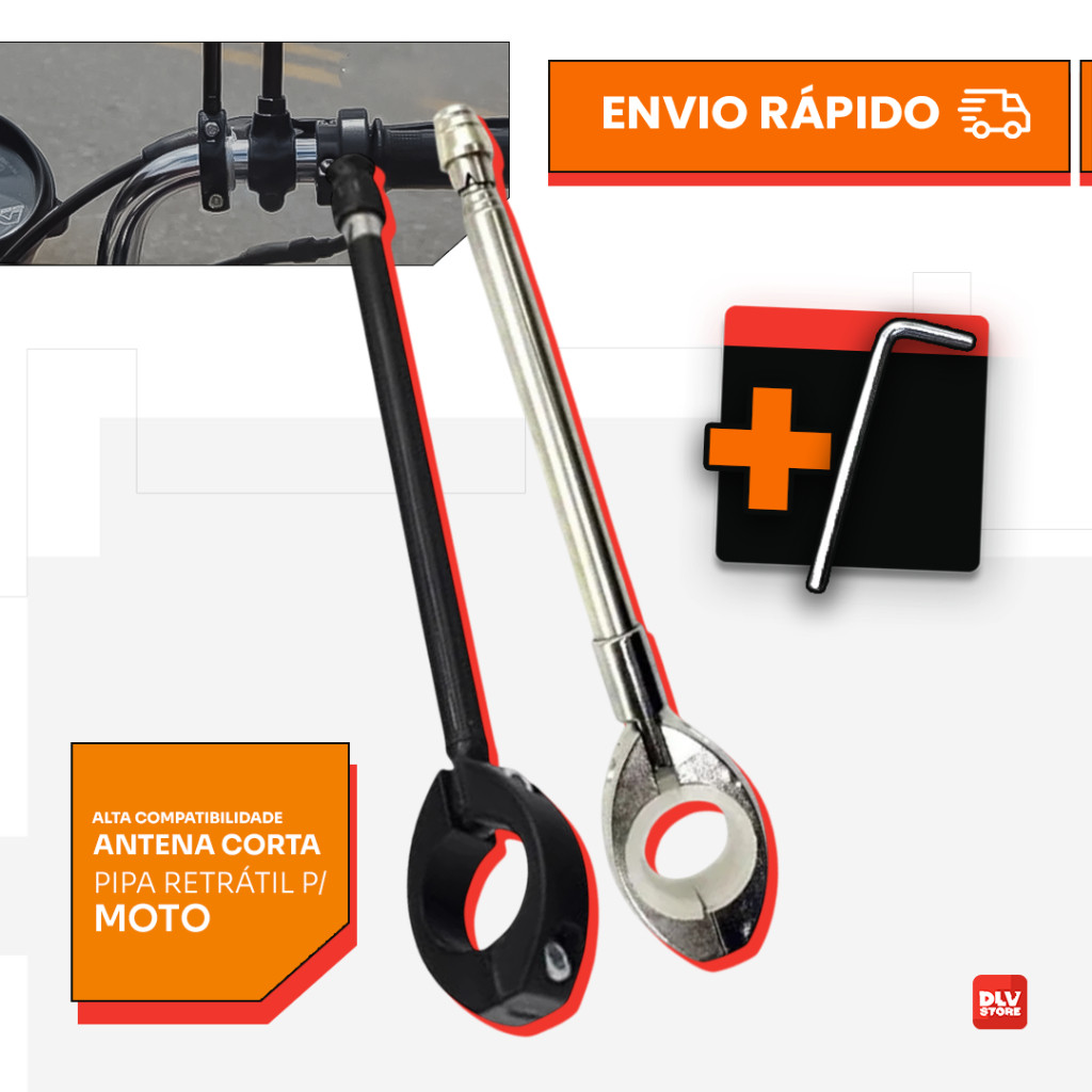 Antena Corta Pipa Moto Retrátil Anti Cerol Aço Inox Guidão Retrovisor