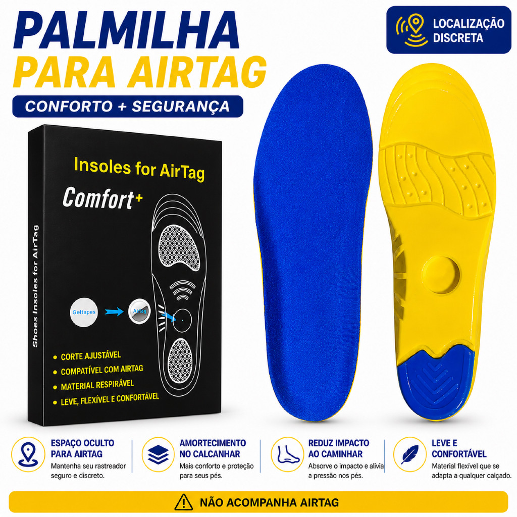 Palmilha AirTag para sapatos infantis com suporte oculto, palmilhas recortadas p
