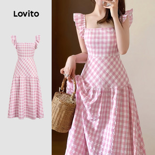 Lovito Vestido Elegante com Zíper Primavera/verão Rosa Vestido feminino LK6EDD112