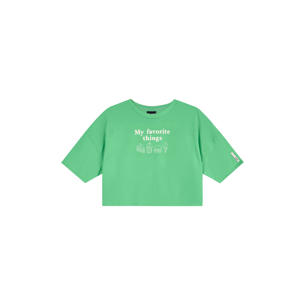 Blusa Cropped Juvenil Menina Estampa Puff Beats Verde
