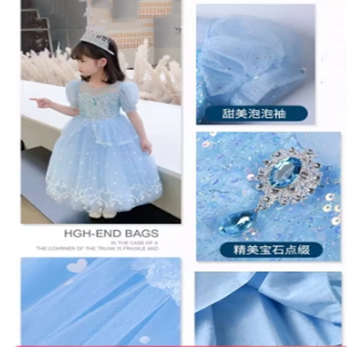 Vestido de princesa verão menina elsa saia elsa novo estilo crianças elsa vestido gelo neve vestido de verão presente fe