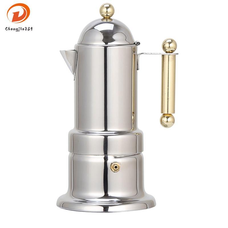 [Novo C] Máquina De Café Expresso Italiana Espessada Para 4 Porções De Copo , Cafeteira Mocha De Aço Inoxidável Fogão E