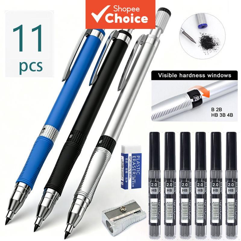 Conjunto de 11 Lápis Mecânicos 2mm - 3 Lápis de Carpinteiro 2,0 mm para Desenho Artístico, Escrita, Esboço e Construção,