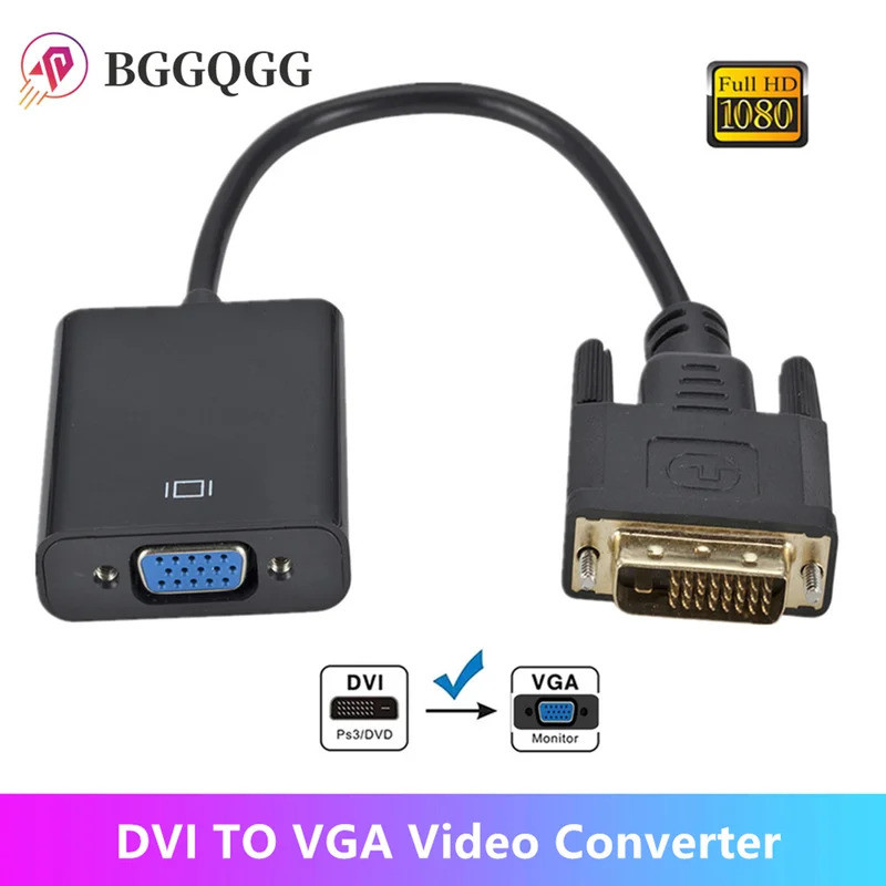 Adaptador BGGQGG DVI Macho para VGA Fêmea Full HD 1080P, Adaptador DVI para VGA, Conversor de Cabo de 25 Pinos para 15 P