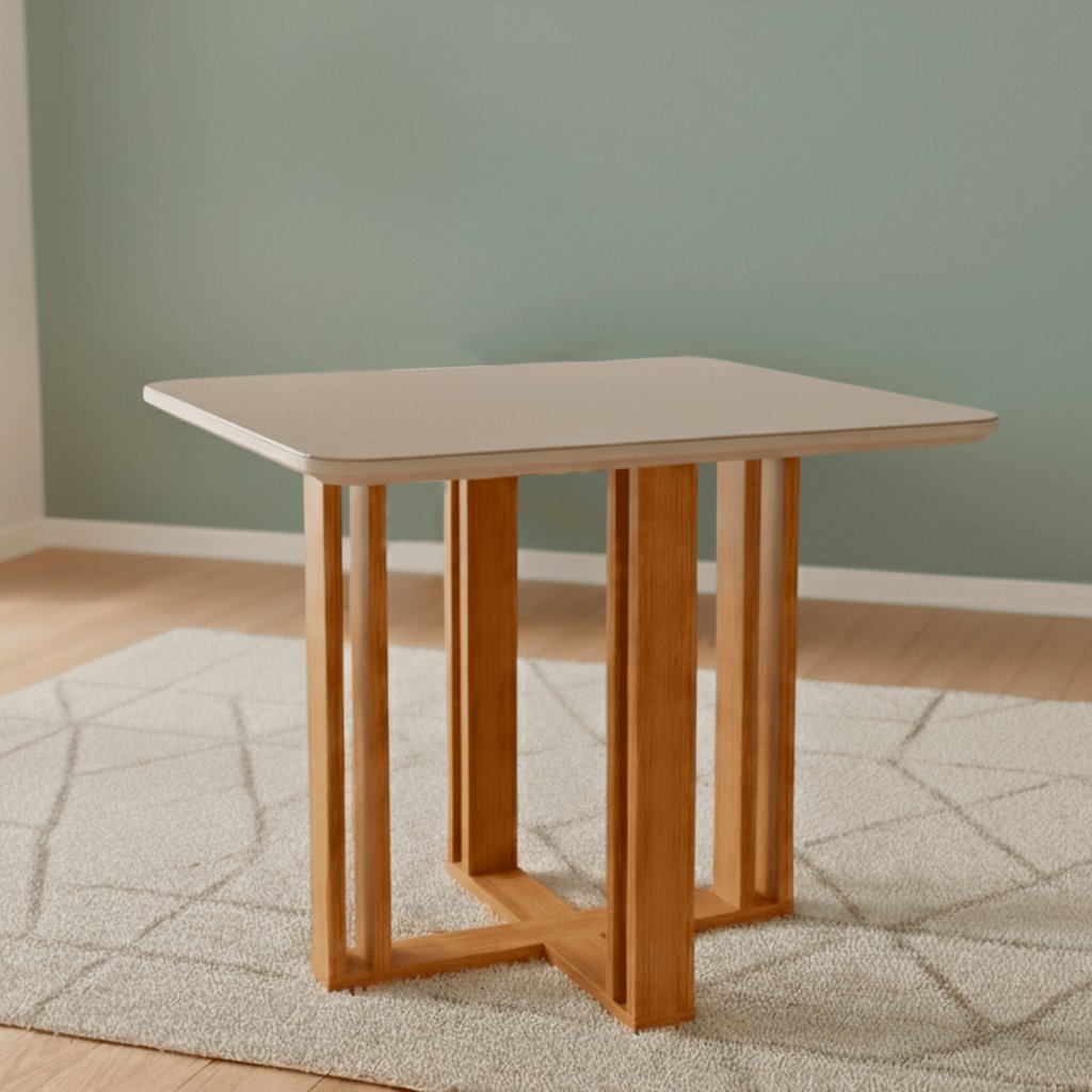 Mesa para Sala de Jantar Quadrada com Vidro 95cm Flora Marrom/Cinamomo/Off White