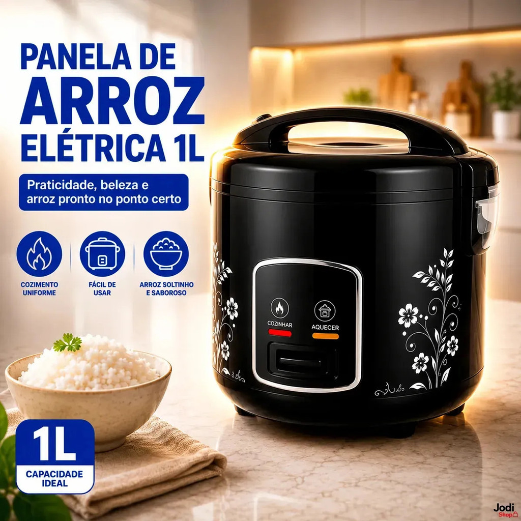 Panela De Arroz Elétrica 1 Litro Compacta Com Cuba Antiaderente E Função Aquecer