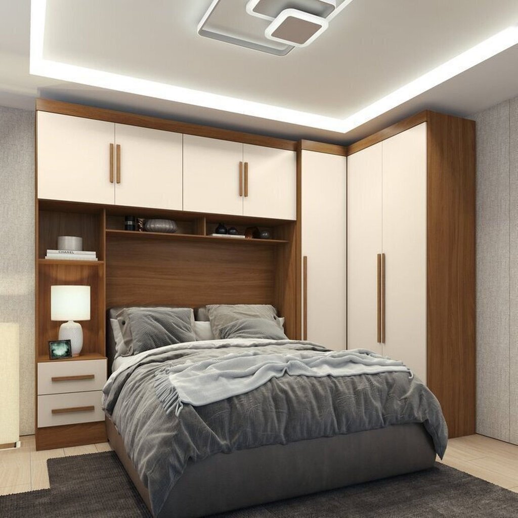 Guarda-Roupa Modulado 3 Peças 3 Portas 3 Gavetas com Maleiro Smart Plus Yescasa Marrom Cinamomo/Off White