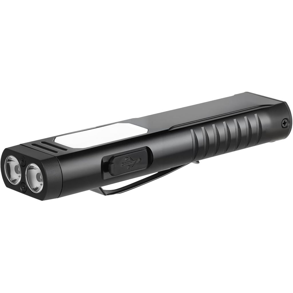Rechargeable EDC Flashlight，Full-flat flashlight，Pocket Magnetic Flashlight，Sound alarm，7Mode，COB Side light，Clip-on fl