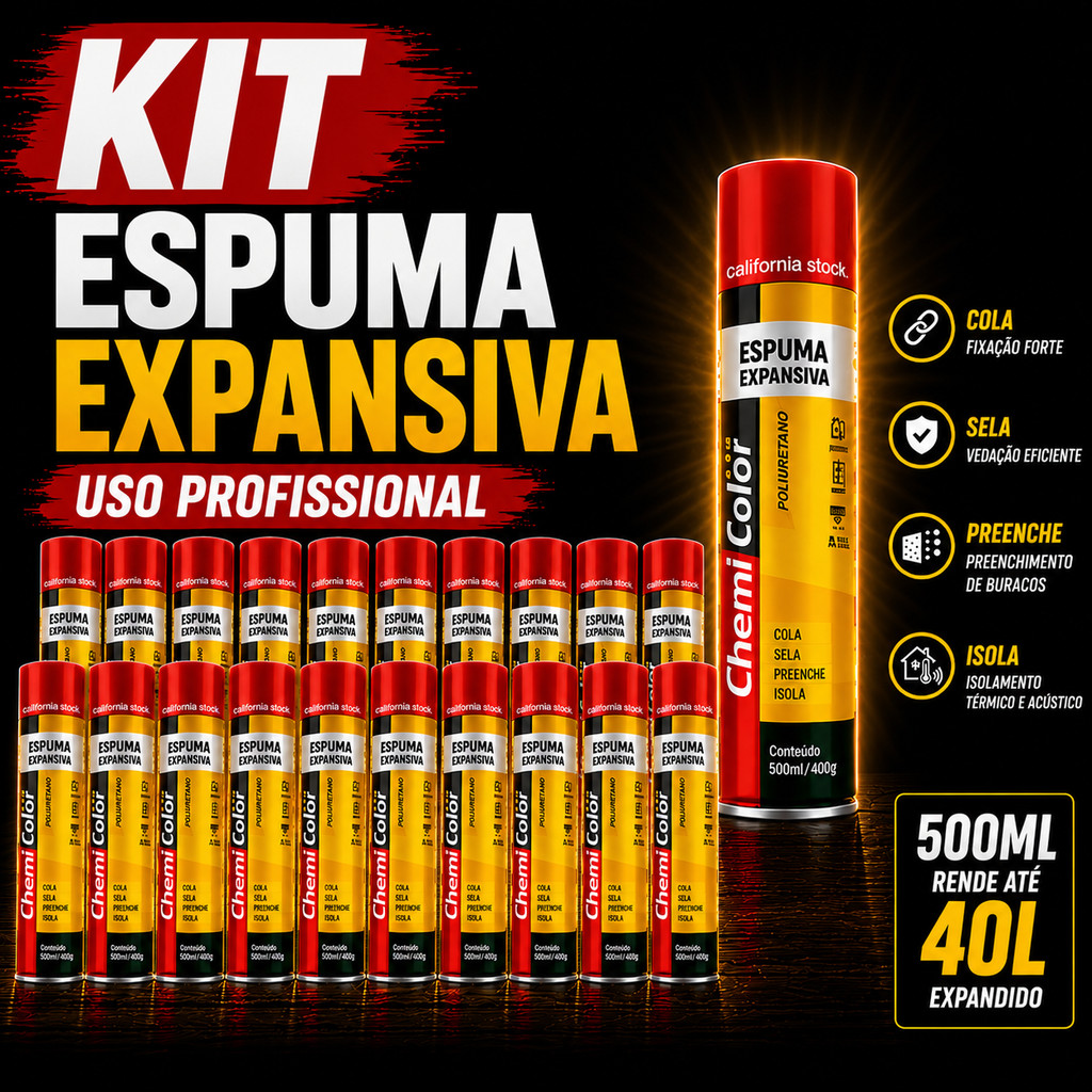 Kit Com 3/5/10 Espuma Expansiva Chemicolor 500ml PU Isolamento espuma para vedação, espuma expansiva portas e janelas