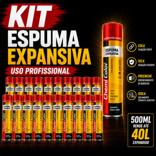 Kit Com 3/5/10 Espuma Expansiva Chemicolor 500ml PU Isolamento espuma para vedação, espuma expansiva portas e janelas