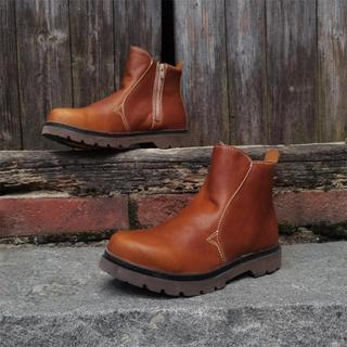 Botas curtas com zíper botas de couro gerais sapatos de dedo grande tamanho grande botas de couro de sola grossa m