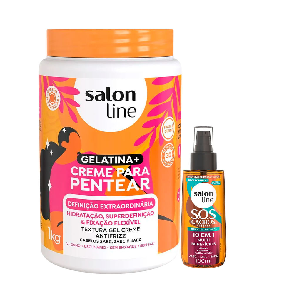 Kit Salon Line Creme De Pentear Definição Extraordinária 1Kg + Óleo Capilar SOS 10 em 1 100ml