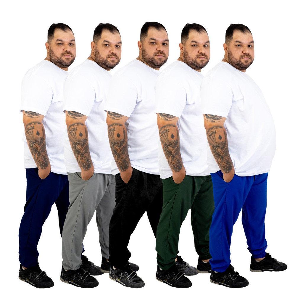 Kit 5 Calça Tactel Masculina Plus com Elastano Flexível Sem Forro Academia Casual Esportiva
