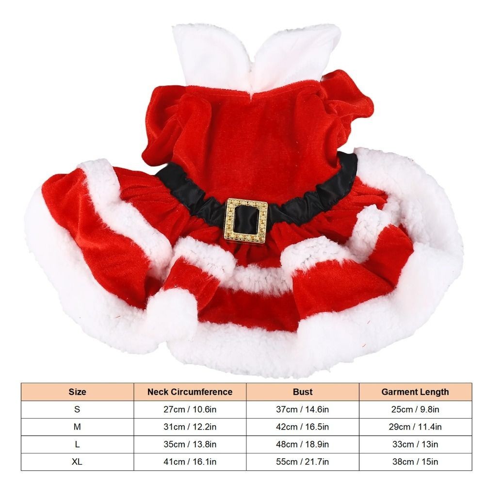 Roupas de Inverno para Cães, Saia de Papai Noel Macia e Quente para Cães, Vestido de Natal Respirável para Gatos Fofos