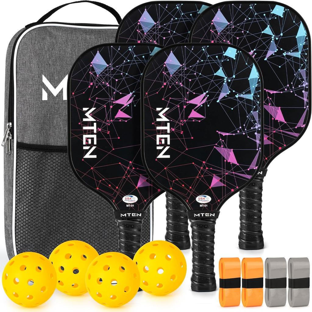 Raquetes de Pickleball, Conjunto de Pickleball com Superfície de Fibra de Vidro Aprovada pela USAPA, Conjunto de Raquete