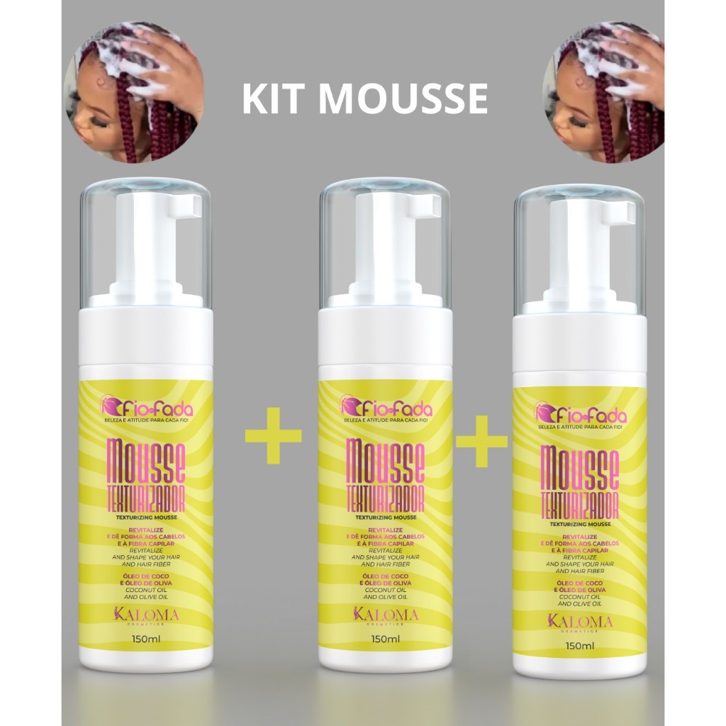 kit com 3 mousses texturizador / espuma Para Cabelos e Texturizador Fibras Fio De Fada 150ml