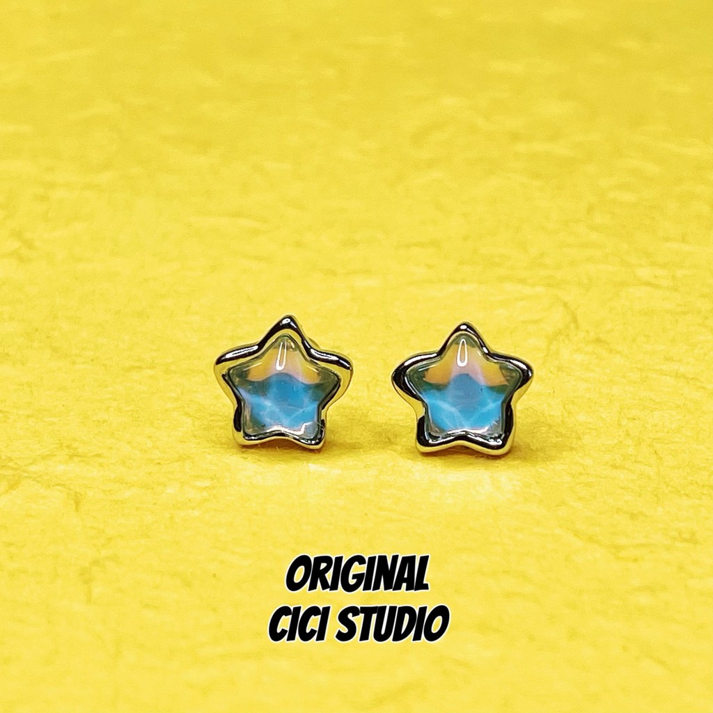 CICI Aurora estrela brincos estrela de cinco pontas sonhador fresco pequenos brincos Seiko claro Super piscando Piercing