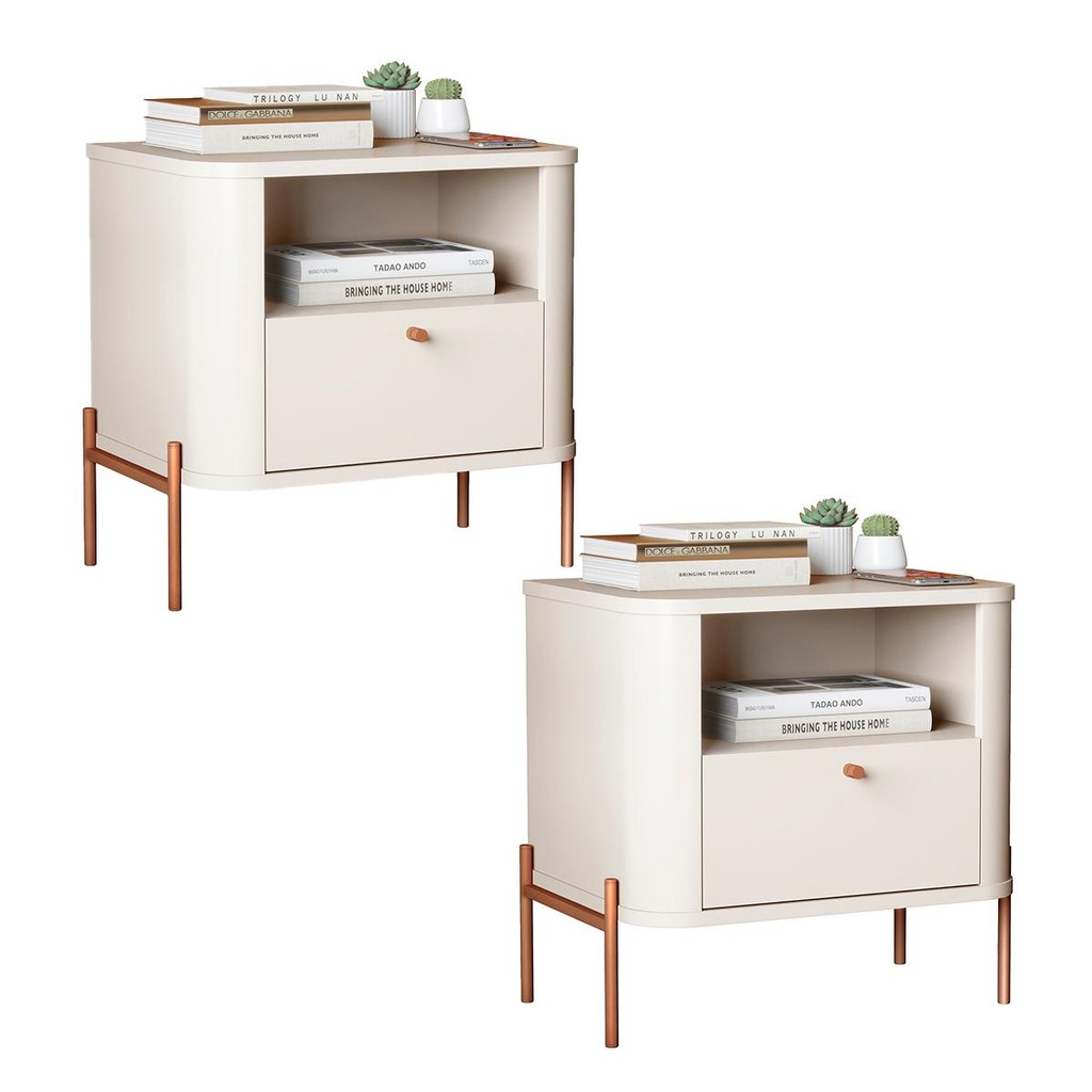 Kit 2 Mesas Cabeceira Quarto Tucupí Slim 1 Gaveta Pés Metal em Oferta na Shopee