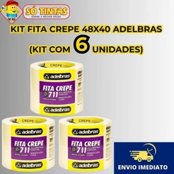 Fita Crepe Adelbras 711 Uso Geral 48mm x 40m – Kit 6 Rolos para Pintura, Artesanato e Uso Escolar