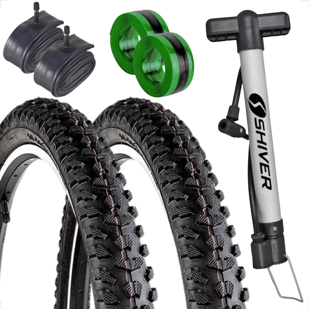 PAR Pneu bicicleta Levorin Excess aro 24 x 1.95 Cravudo banda leve PAR Camara bico grosso Bomba fita