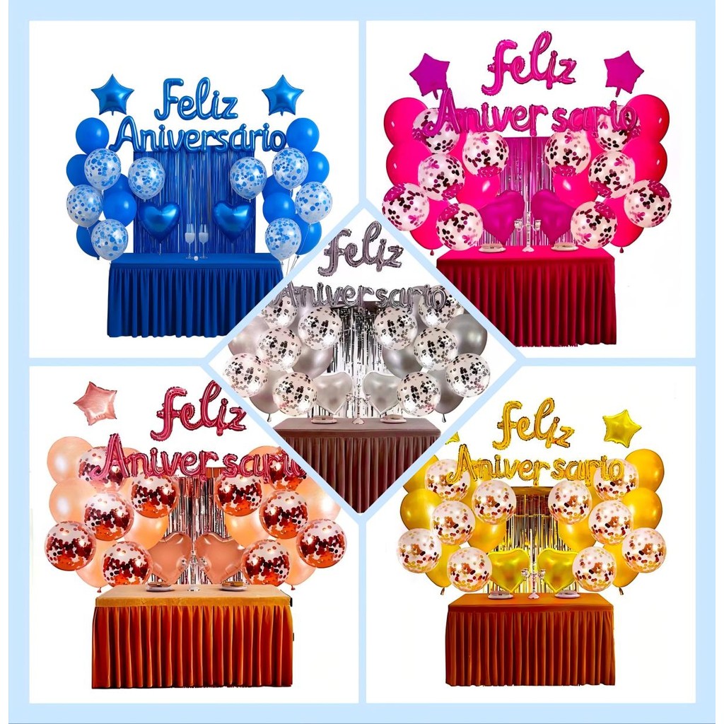 Kit 26 Pcs Balão Feliz Aniversario Cortinas Bexigas Festa Decoração Enfeite Happy Birthday em Oferta na Shopee
