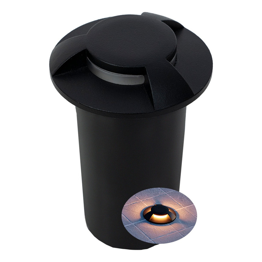 Balizador Escada Redondo Solo Led 1w Embutir 3000k 3 Fachos Cúpula Preto Estrutura Preto Germany Iluminação