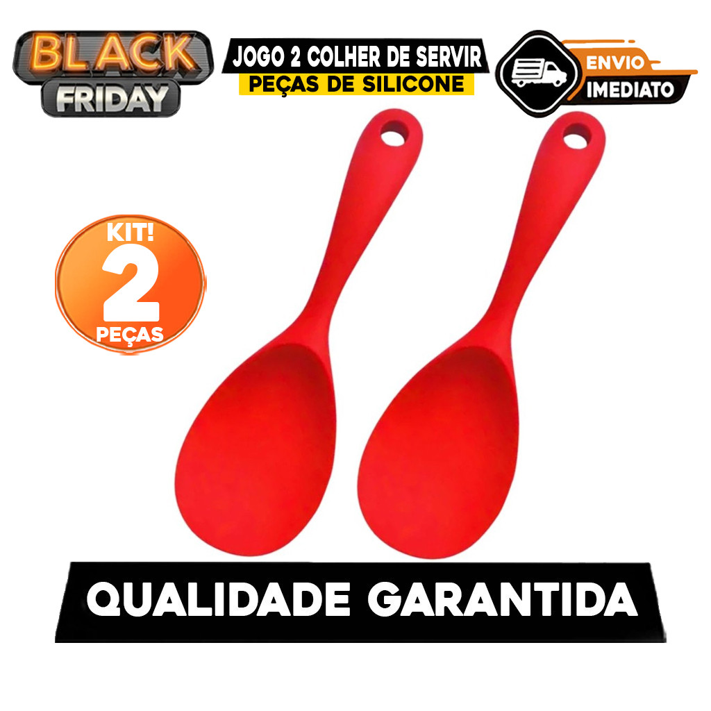 Kit 2 Colher de Servir Silicone Arroz Utensílio Antiaderente Multiuso Preparar Não Risca Panela