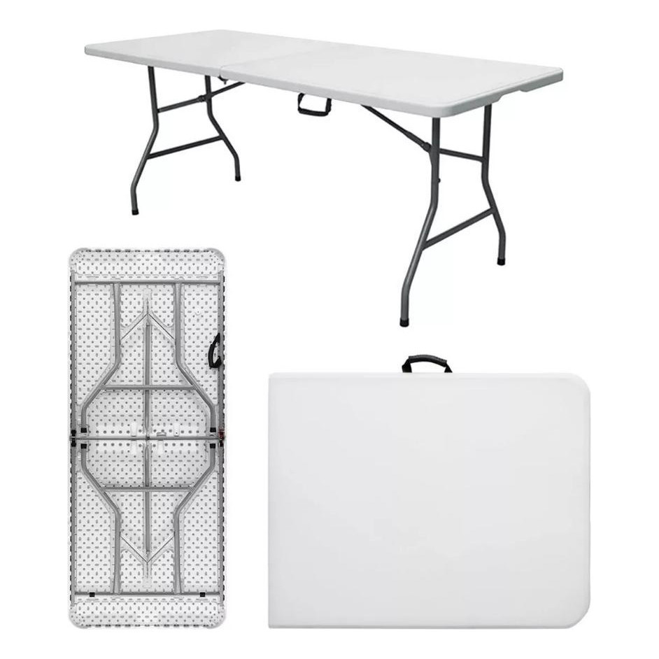 Mesa Dobrável Portátil Branca 1,80m Vira Maleta Alça Resistente - Miniatura 2