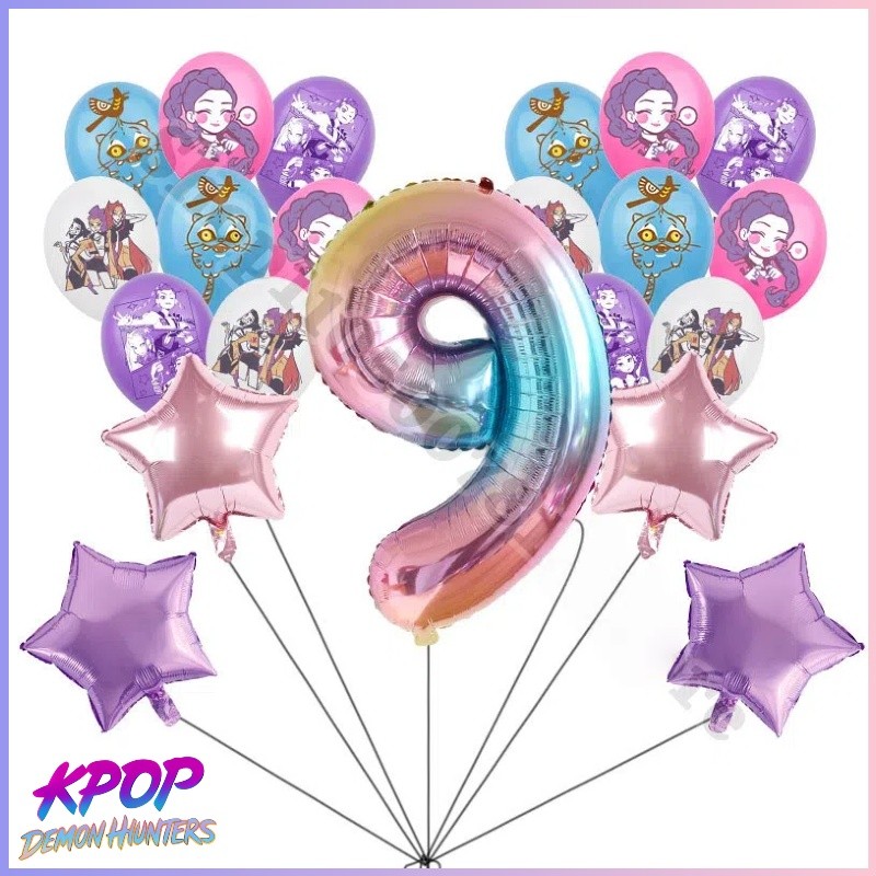 KPop Demon Hunter Balão Conjunto Fontes De Festa De Aniversário Digital Dos Desenhos Animados De Folha De Alumínio Decor em Oferta na Shopee