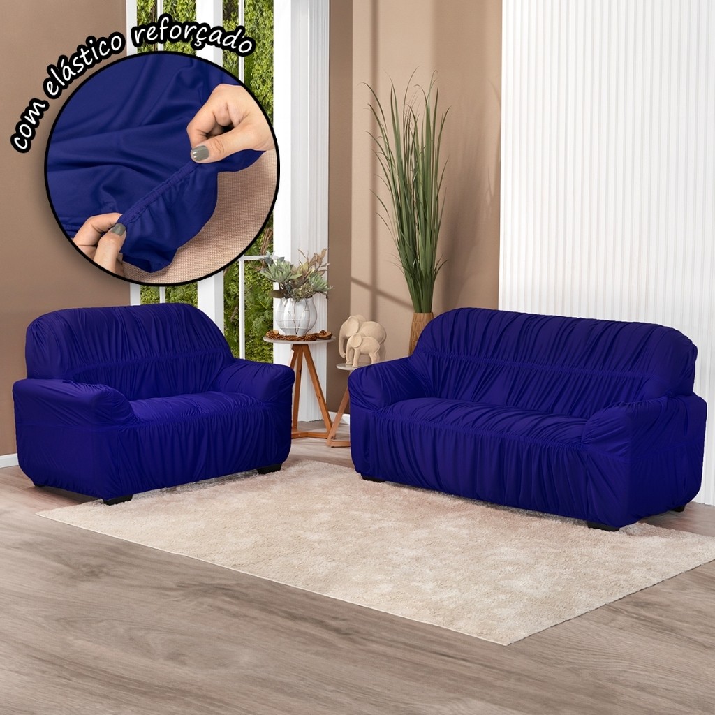 capa para Sofá 2 e 3 lugares 52 elásticos Lisa com Fixadores de borracha em malha lisa