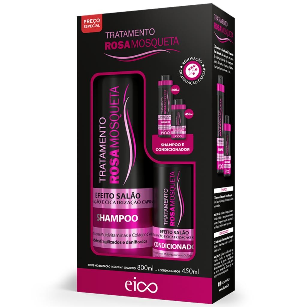 Eico Tratamento Rosa Mosqueta Shampoo Sem Sal 800ml Condicionador Leave-in 450ml em Oferta na Shopee
