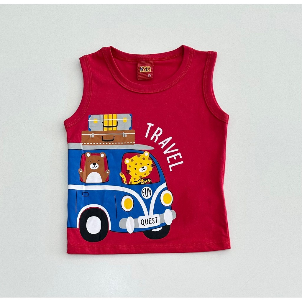 Regata Infantil Kyly Camiseta Regata Vermelha Estampa Kombi Travel
