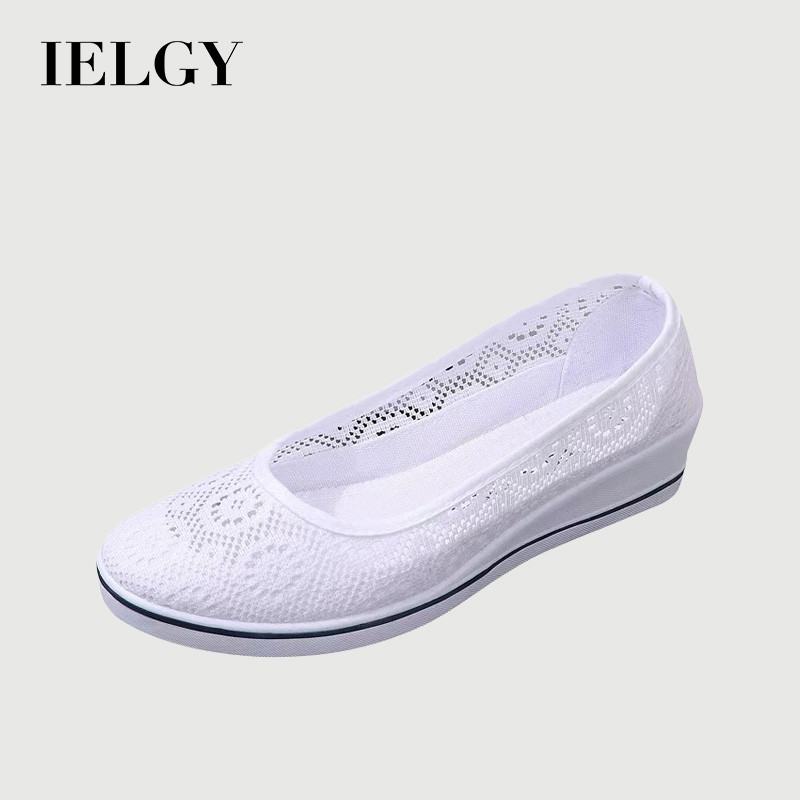 IELGY 2025 Sapatos De Enfermeira Com Salto Cunha Femininos De Malha Branca Confortáveis E Respiráveis Casuais em Oferta na Shopee