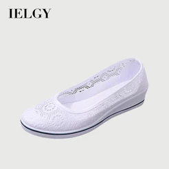 IELGY 2026 Sapatos De Enfermeira Com Salto Cunha Femininos De Malha Branca Confortáveis E Respiráveis Casuais