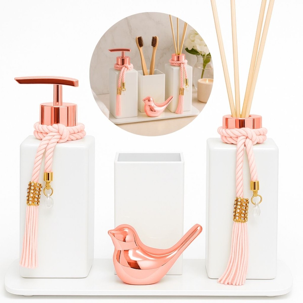 Kit Completo Lavabo Branco Vaso Quadrado Difusor Aromatico e Passarinho · foto 2