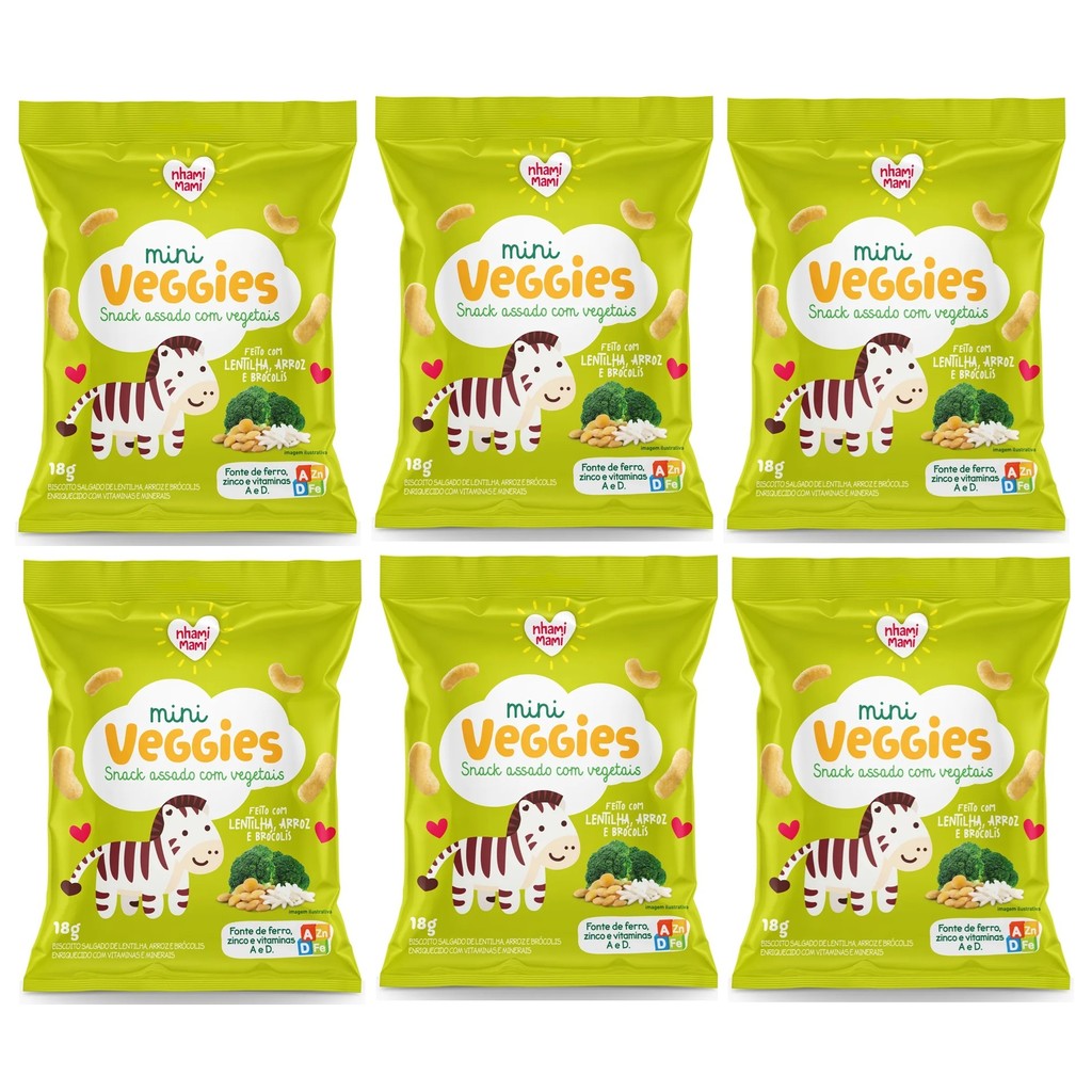 Mini Veggies Snack Lentilha E Brocolis 6x18g - Nhami Mami