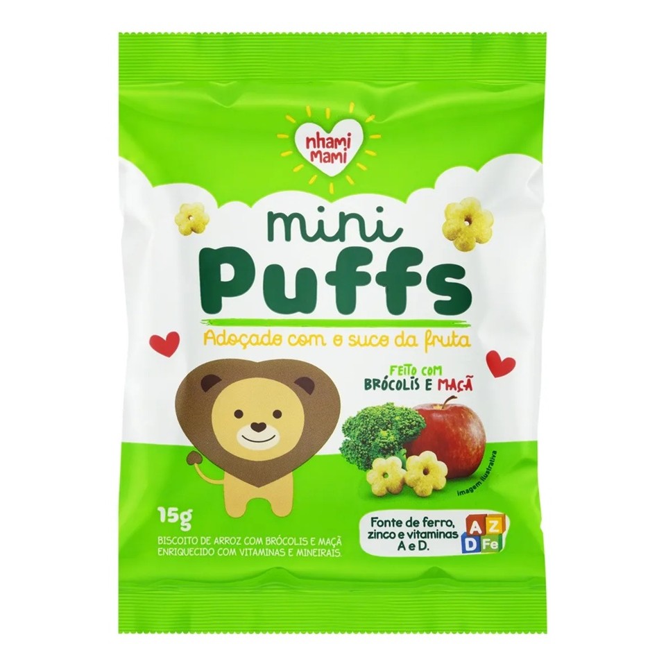Biscoito Mini Puffs Brocolis E Maçã 15g - Nhami Mami