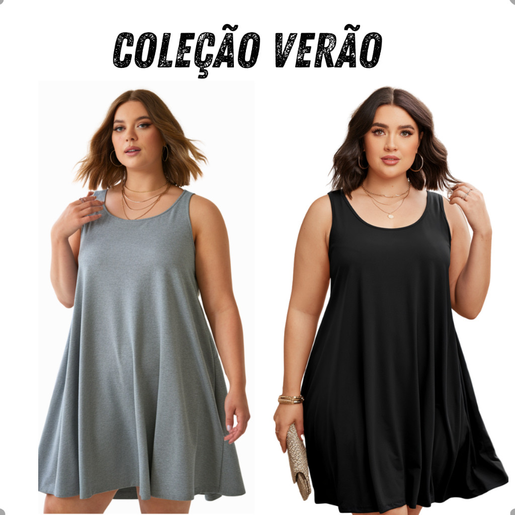 Kit Vestido Alcinha Feminino Liso Plus Size Moda Blogueira Verão Soltinho