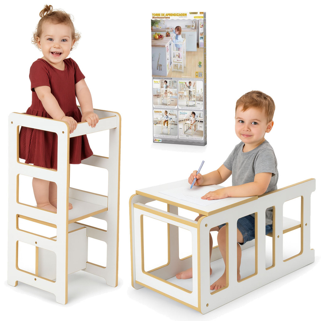 Torre Aprendizagem Montessori Mesinha Regula Altura Bebe