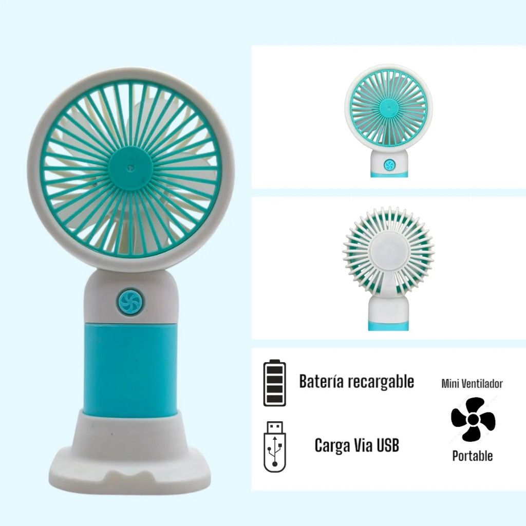 mini Ventilador Portátil de Mesa e de Mão USB Recarregável Com suporte para celular