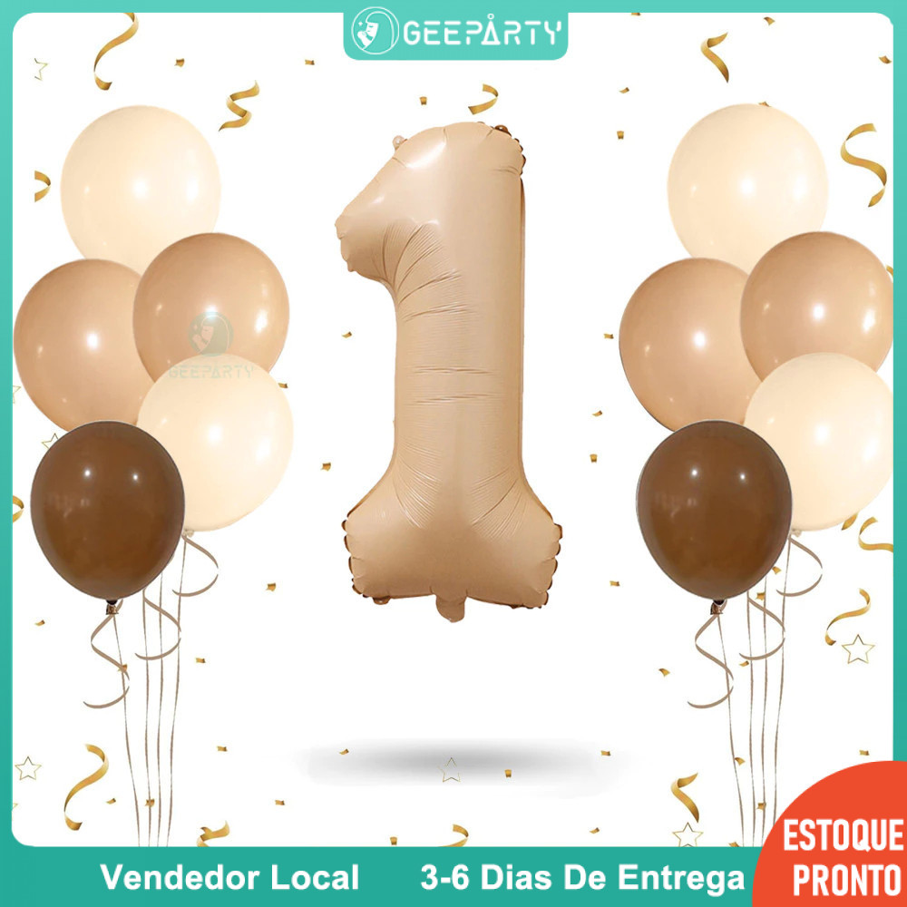 GeeParty 12pcs Balões Número Caramelo Folha - Cor Nude Caqui para Decoração Festa Aniversário